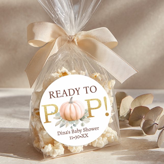 Orange Pumpkin Ready to Pop Baby Shower Sticker (Ready to Pop sticker - Baby Shower Favor)