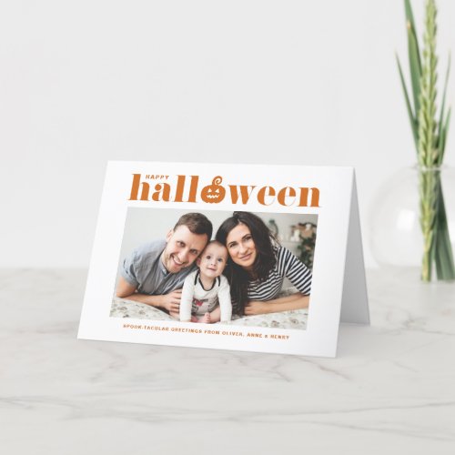 Orange Pumpkin Retro Typography Happy Halloween Card