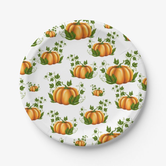 Orange Pumpkin Rustic Country Birthday Party Paper Plates (Front)