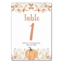 Orange Pumpkin Rustic Floral Birthday Table Number