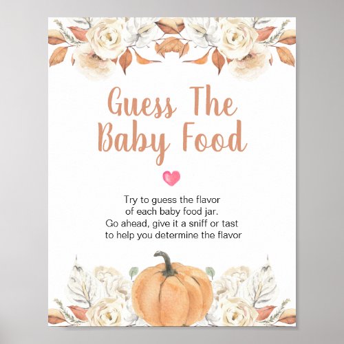 Orange Pumpkin Rustic Floral Guess the Baby Food Poster