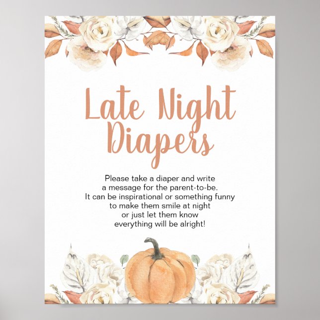 Orange Pumpkin Rustic Floral Late Night Diapers Poster (Front)