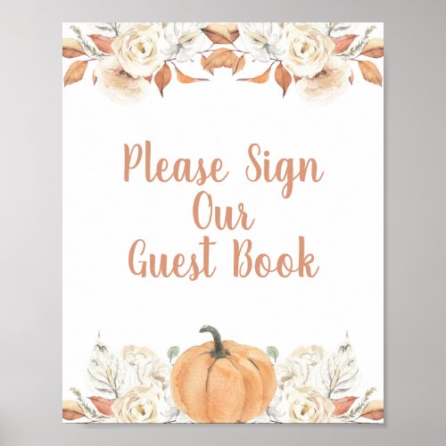 Orange Pumpkin Rustic Floral Please Sign our Guest