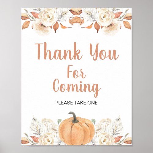 Orange Pumpkin Rustic Floral Thank you for coming Poster