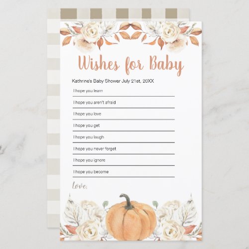 Orange Pumpkin Rustic Floral Wishes for Baby