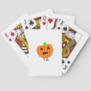 Orange pumpkin scary eyes halloween add name poker cards