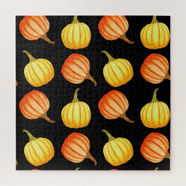 Orange Pumpkin: Seamless Watercolor Pattern. Jigsaw Puzzle (Vertical)