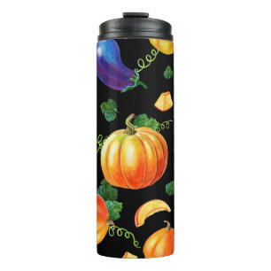 Orange pumpkin, Striped zucchini, blue eggplant on Thermal Tumbler