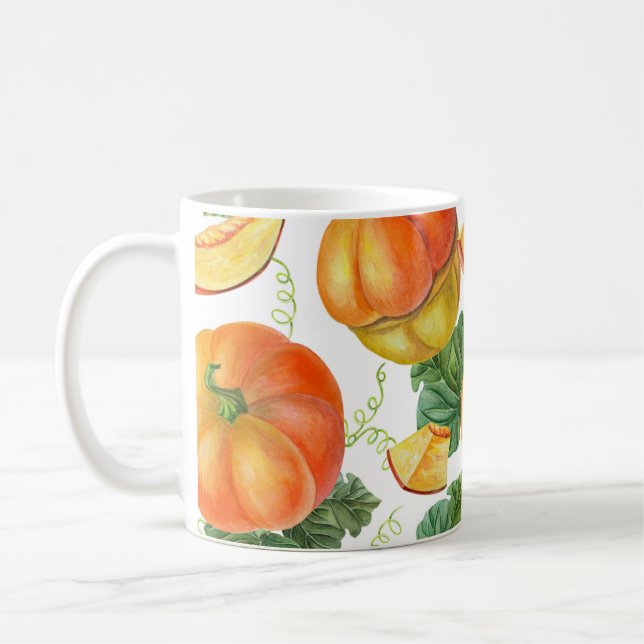 Orange Pumpkin: Summer-Autumn Vegetable Pattern. Coffee Mug (Left)