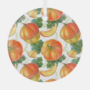 Orange Pumpkin: Summer-Autumn Vegetable Pattern. Glass Ornament