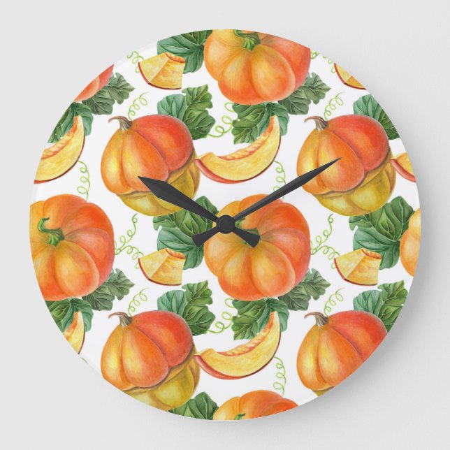 Orange Pumpkin: Summer-Autumn Vegetable Pattern. Large Clock (Front)