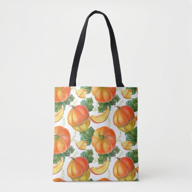 Orange Pumpkin: Summer-Autumn Vegetable Pattern. Tote Bag (Front)