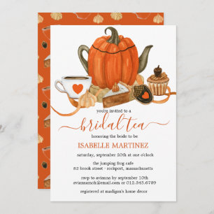Orange Pumpkin Teapot Fall Bridal Tea Invitation