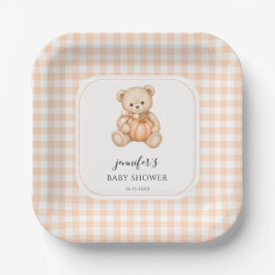 Orange Pumpkin Teddy Bear Autumn Baby Shower Paper Plates