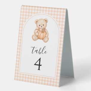 Orange Pumpkin Teddy Bear Baby Shower Table Number Tent