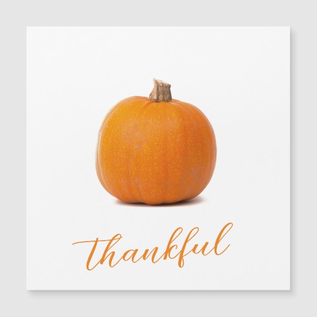 Orange Pumpkin Thankful White Magnetic Card (Front)