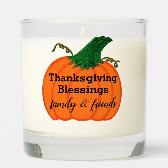 Orange Pumpkin Thanksgiving Blessings Typography  Scented Candle (Front)