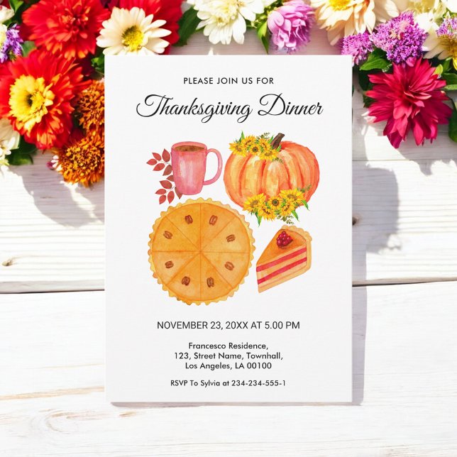 Orange Pumpkin Thanksgiving Dinner Floral  Invitation (Creator Uploaded)