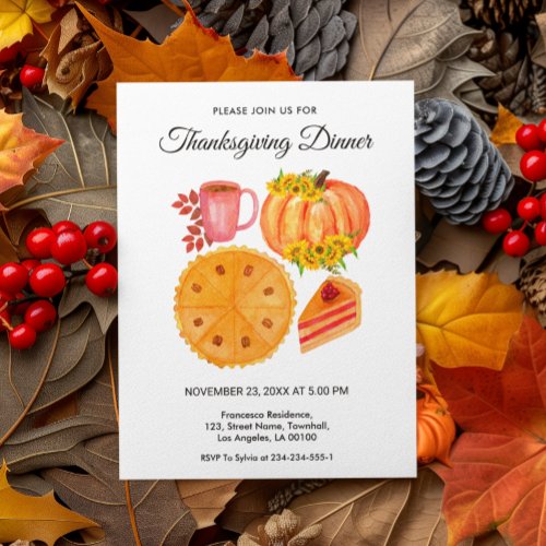 Orange Pumpkin Thanksgiving Dinner Floral  Invitation