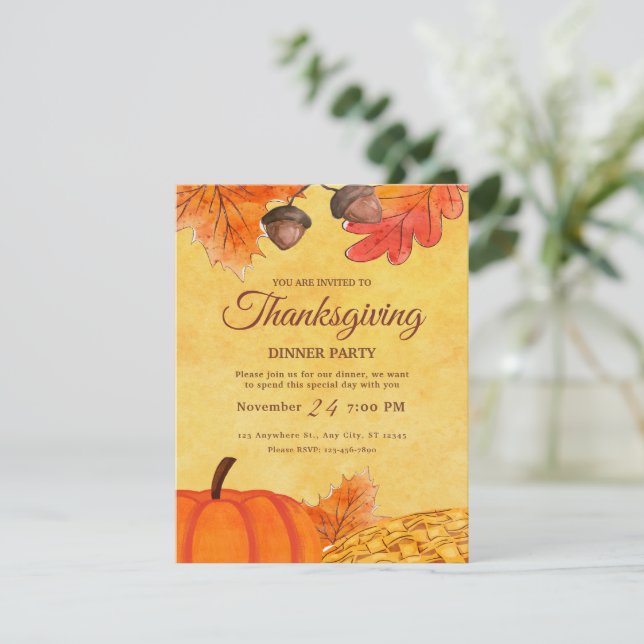 Orange Pumpkin Thanksgiving dinner party Printable Invitation (Standing Front)