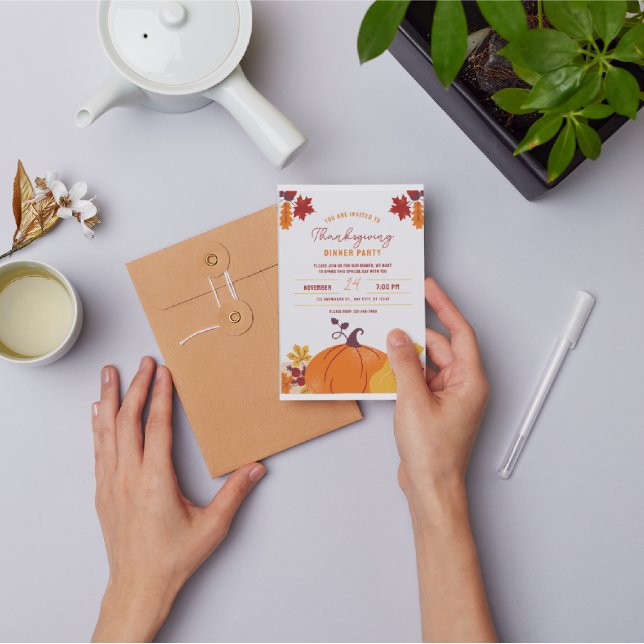 Orange Pumpkin Thanksgiving dinner party Printable Invitation (Creator Uploaded)