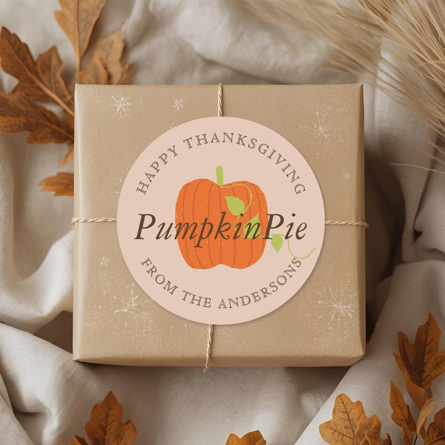 Orange Pumpkin Thanksgiving Homemade Baking Gift Classic Round Sticker (Creator Uploaded)