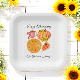 Orange Pumpkin Thanksgiving Spice Latte Paper Plates