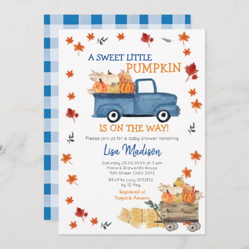 Orange Pumpkin Truck Baby Shower Girl Invitation