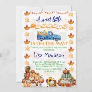 Orange Pumpkin Truck Baby Shower Girl Invitation