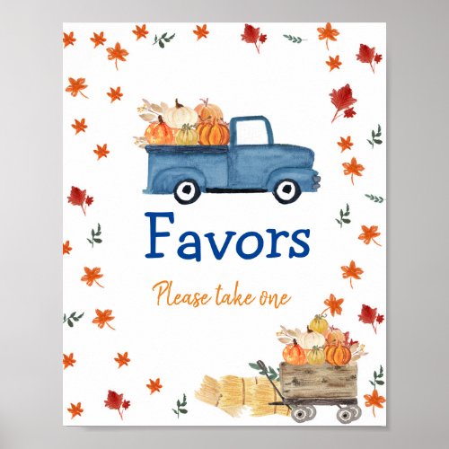 Orange Pumpkin Vintage Truck Watercolor Favor Sign