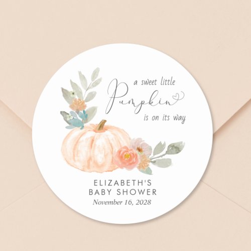 Orange Pumpkin Watercolor Baby Shower Classic Round Sticker