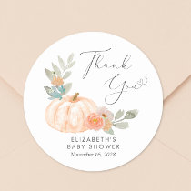 Orange Pumpkin Watercolor Baby Shower Thank You Classic Round Sticker