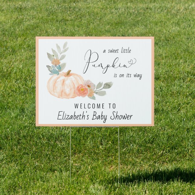 Orange Pumpkin Watercolor Baby Shower Welcome Sign (Insitu)