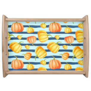 Orange pumpkin: watercolor striped decor. serving tray