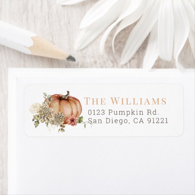 Orange Pumpkin & White Dahlia Address Label (Insitu)