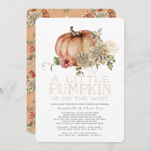 Orange Pumpkin  White Dahlia Baby Shower by Mail Invitation