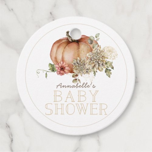Orange Pumpkin  White Dahlia Baby Shower Favor Tags