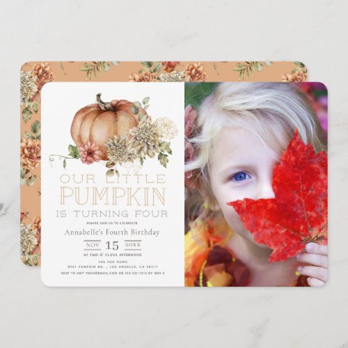 Orange Pumpkin  White Dahlia Photo Birthday Invit Invitation