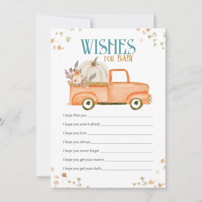 Orange Pumpkin Wishes for Baby, Baby Shower Wishes Note Card (Front)