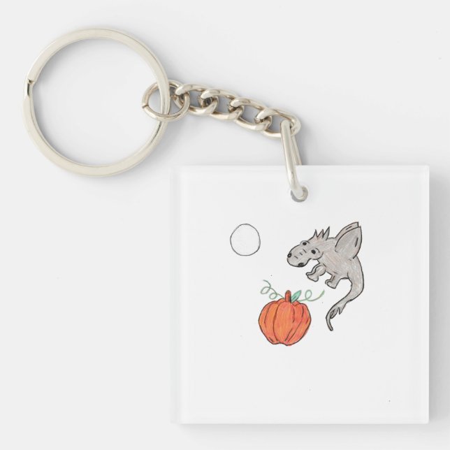 Orange Pumpkin with Dragon  Keychain (Front)
