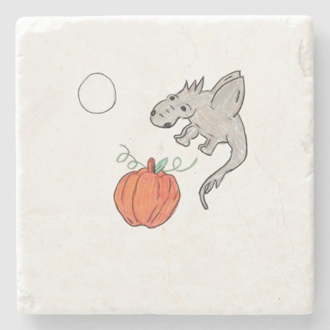 Orange Pumpkin with Dragon  Stone Coaster (Front)