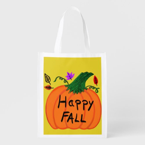 Orange Pumpkin Yellow Fall Leaves  Grocery Bag