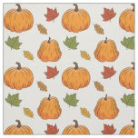 Orange Pumpkins And Autumn Leaves Pattern Fabric