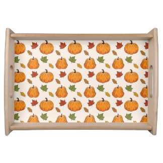 Orange Pumpkins And Autumn Leaves Pattern Serving Tray
