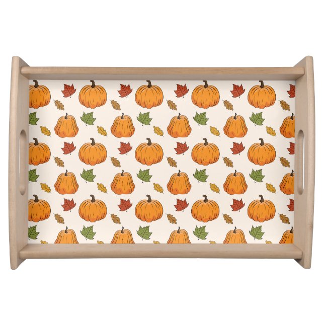Orange Pumpkins And Autumn Leaves Pattern Serving Tray (Front)