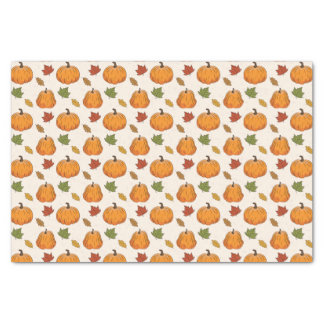 Orange Pumpkins And Autumn Leaves Pattern Tissue Paper