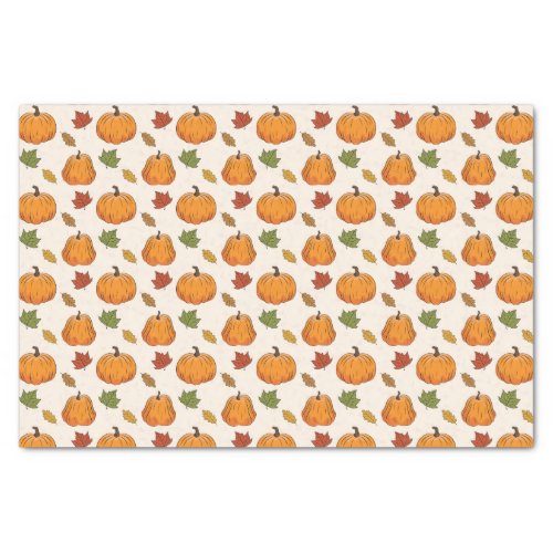 Orange Pumpkins And Autumn Leaves Pattern Tissue Paper