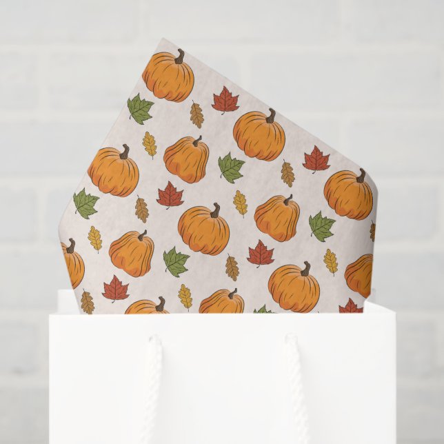 Orange Pumpkins And Autumn Leaves Pattern Tissue Paper (Gift Bag)