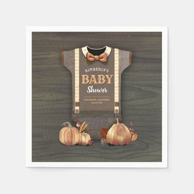 Orange Pumpkins and Bodysuit Fall Baby Shower Napkins (Front)