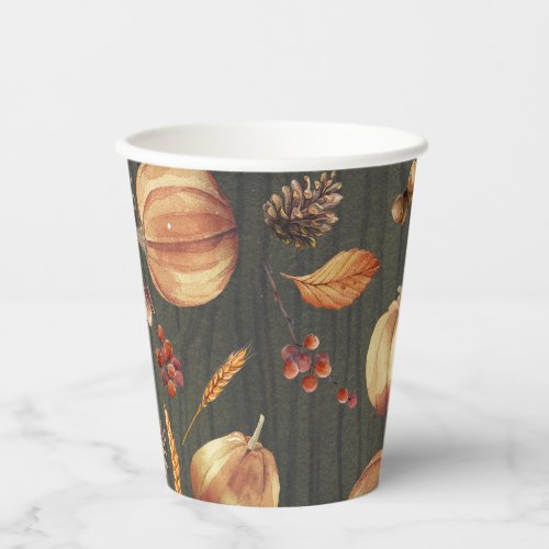 Orange Pumpkins and Fall Harvest Rustic Country Paper Cups